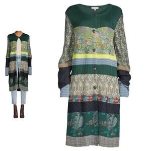 ETRO Multicolor Silk Blend Longline Embroidered Button Cardigan Sweater Small